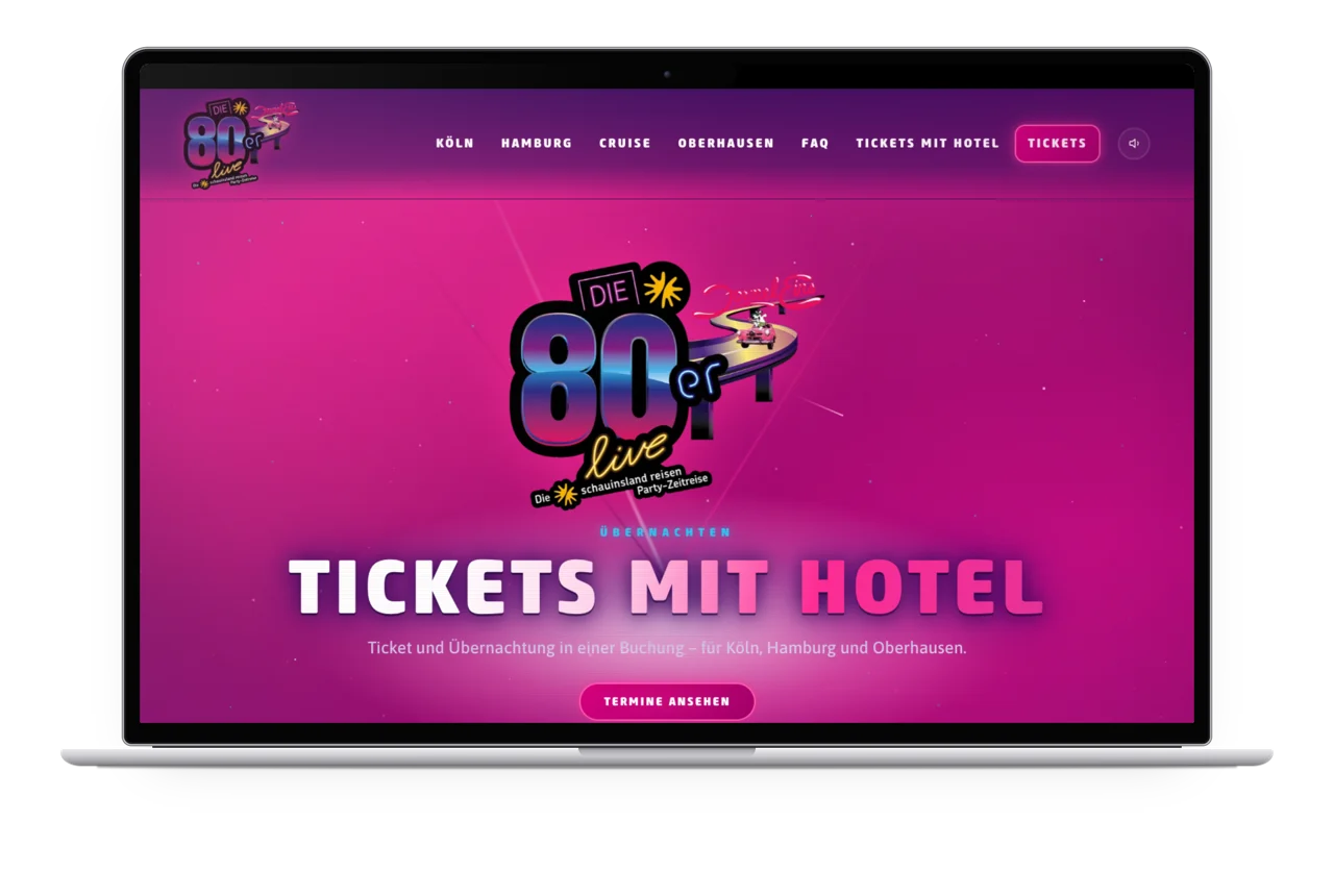 Die Seite Tickets mit Hotel auf einem MacBook