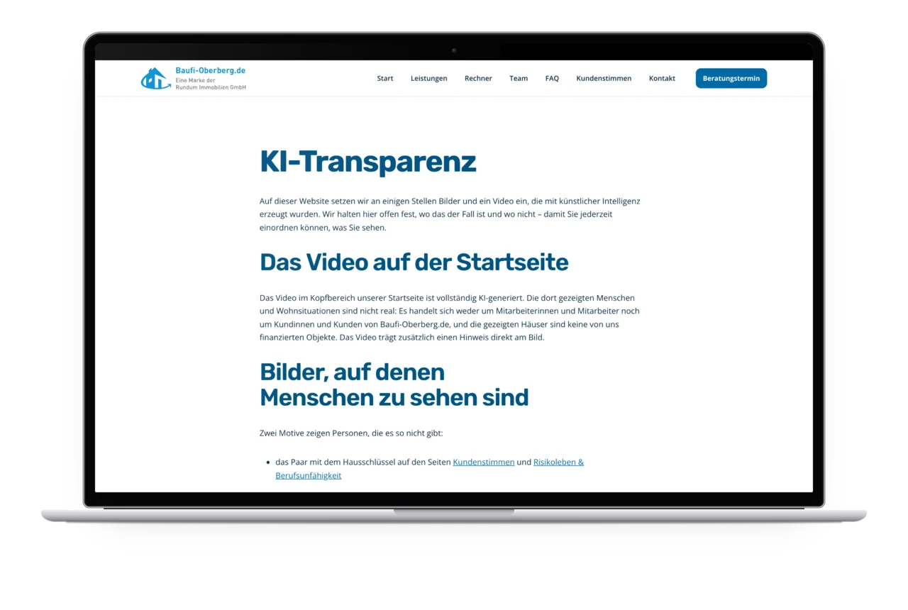 Die Seite KI-Transparenz auf einem MacBook