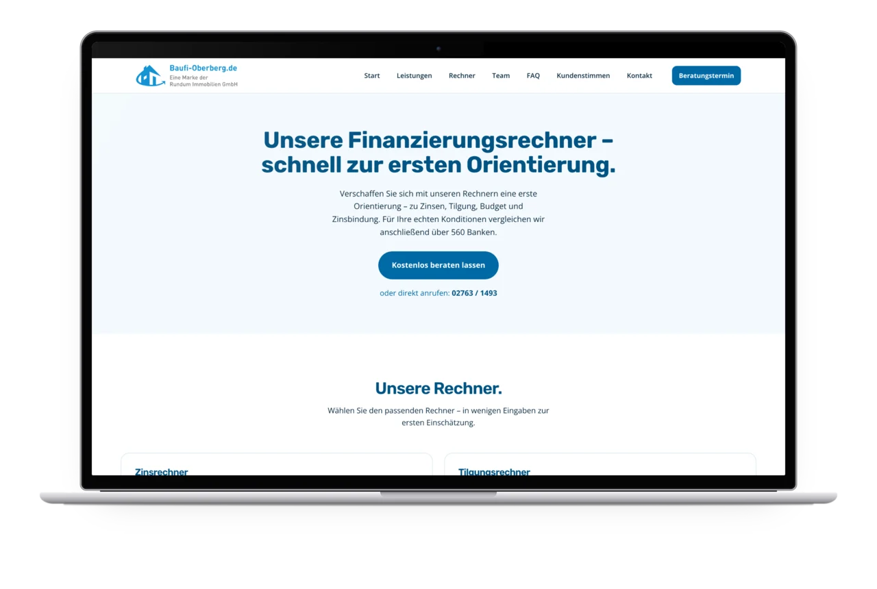 Die Übersicht der Finanzierungsrechner auf einem MacBook