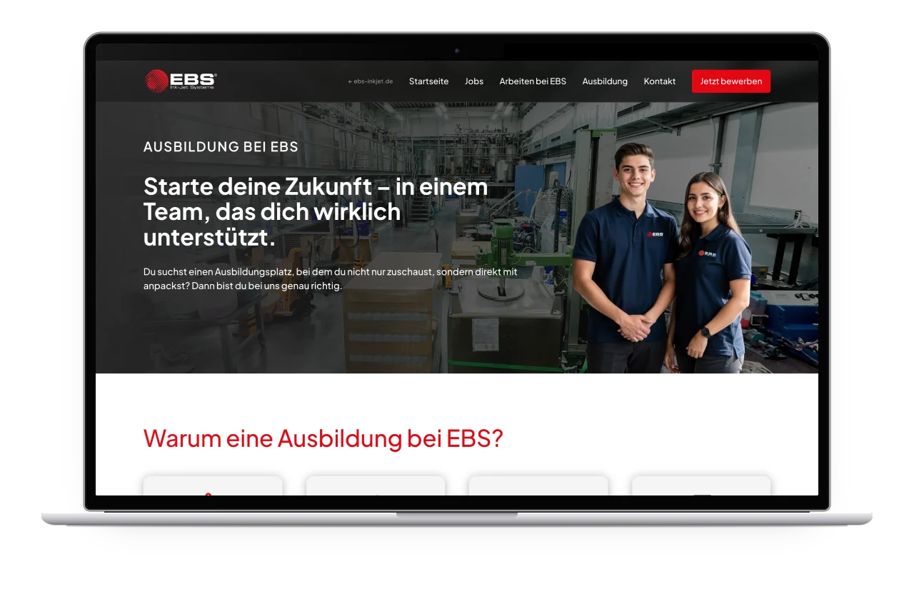 Die Ausbildungsseite von EBS auf einem MacBook