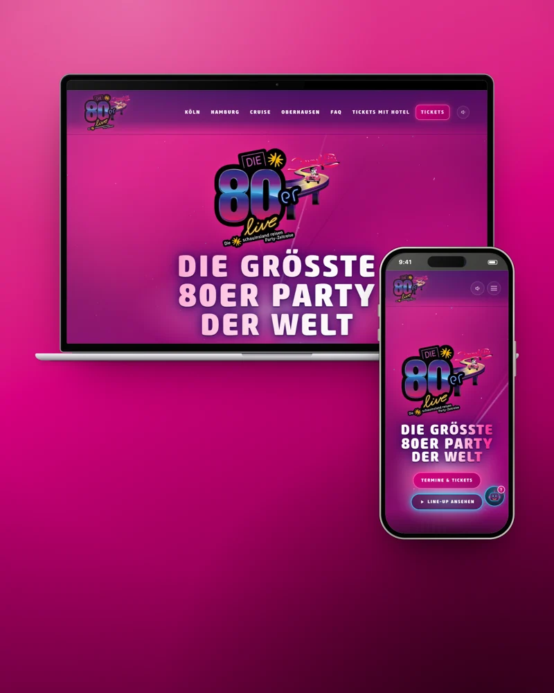 Website von 80er live am MacBook und iPhone