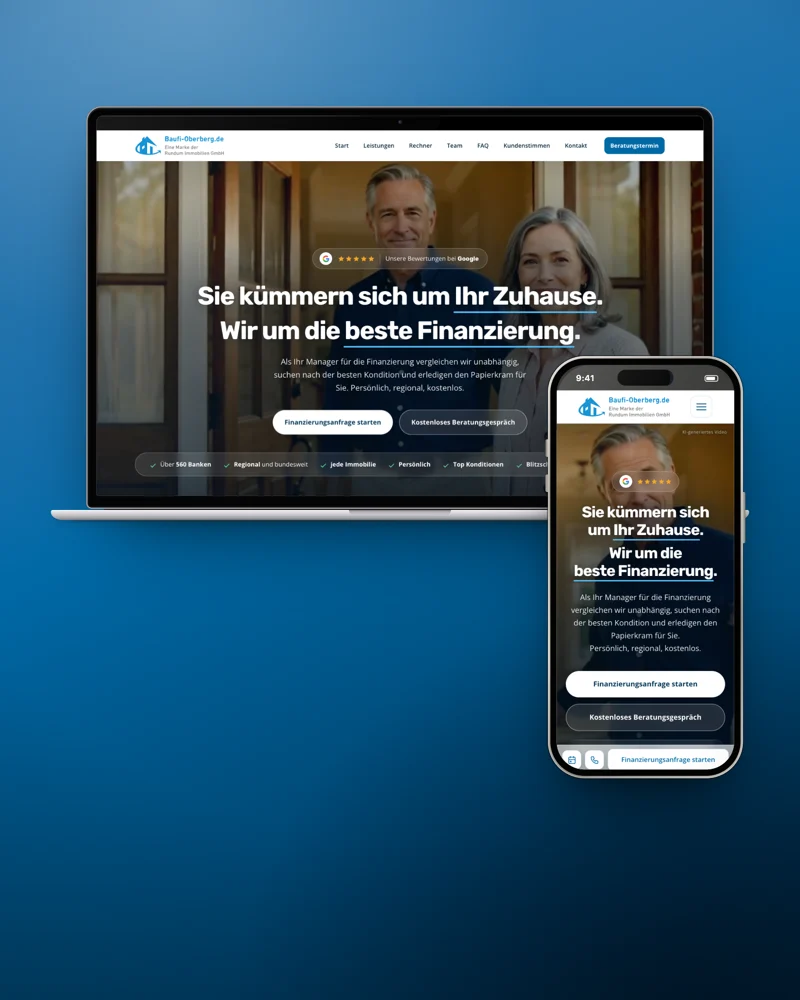 Website von Baufi Oberberg am MacBook und iPhone