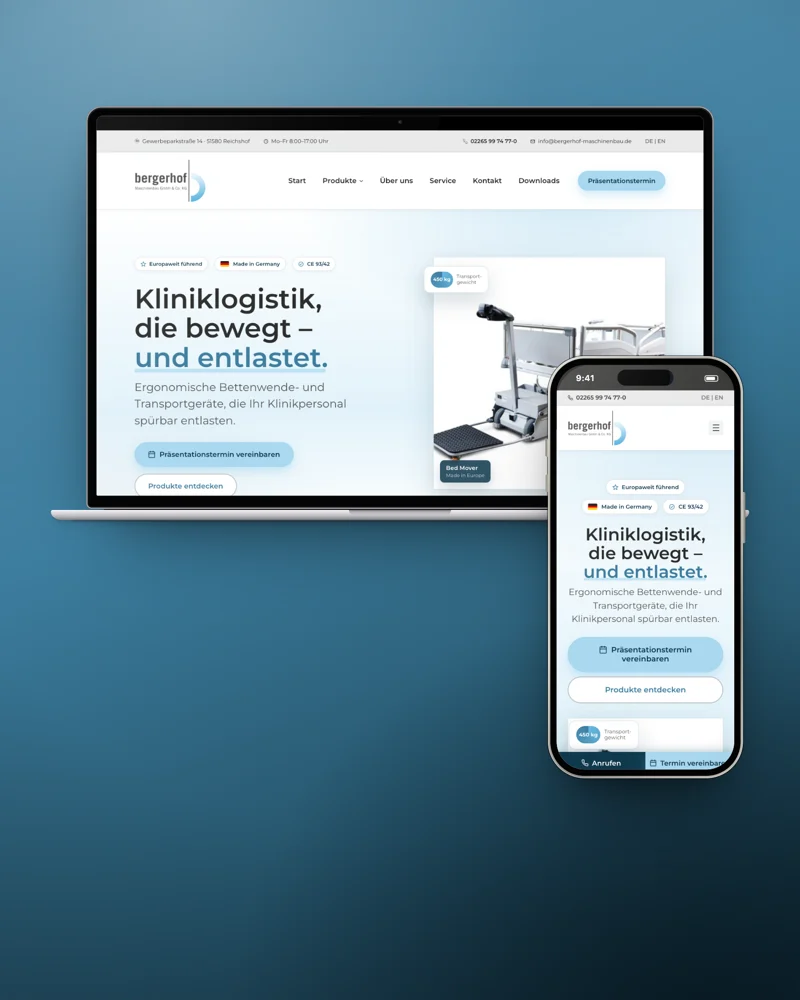 Website von Bergerhof Maschinenbau am MacBook und iPhone