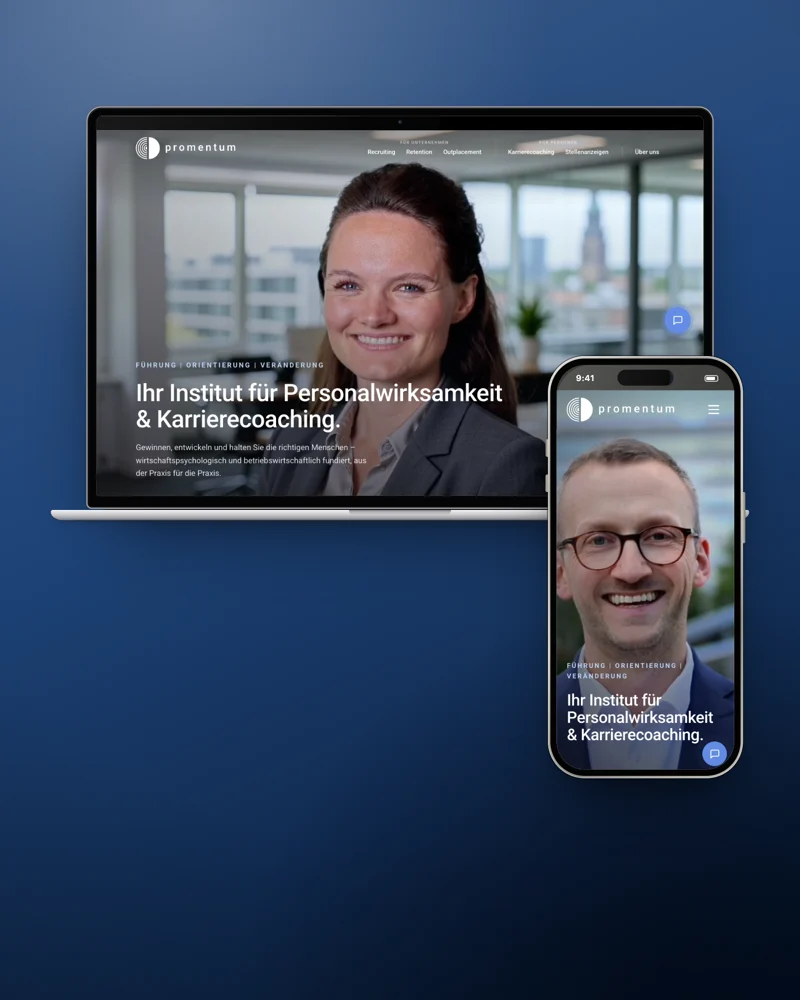 Website von promentum Institut am MacBook und iPhone