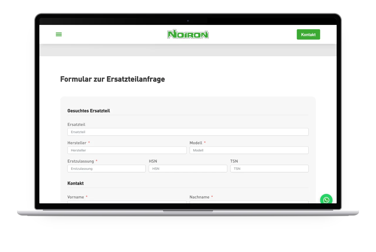 Das Formular zur Ersatzteilanfrage auf einem MacBook