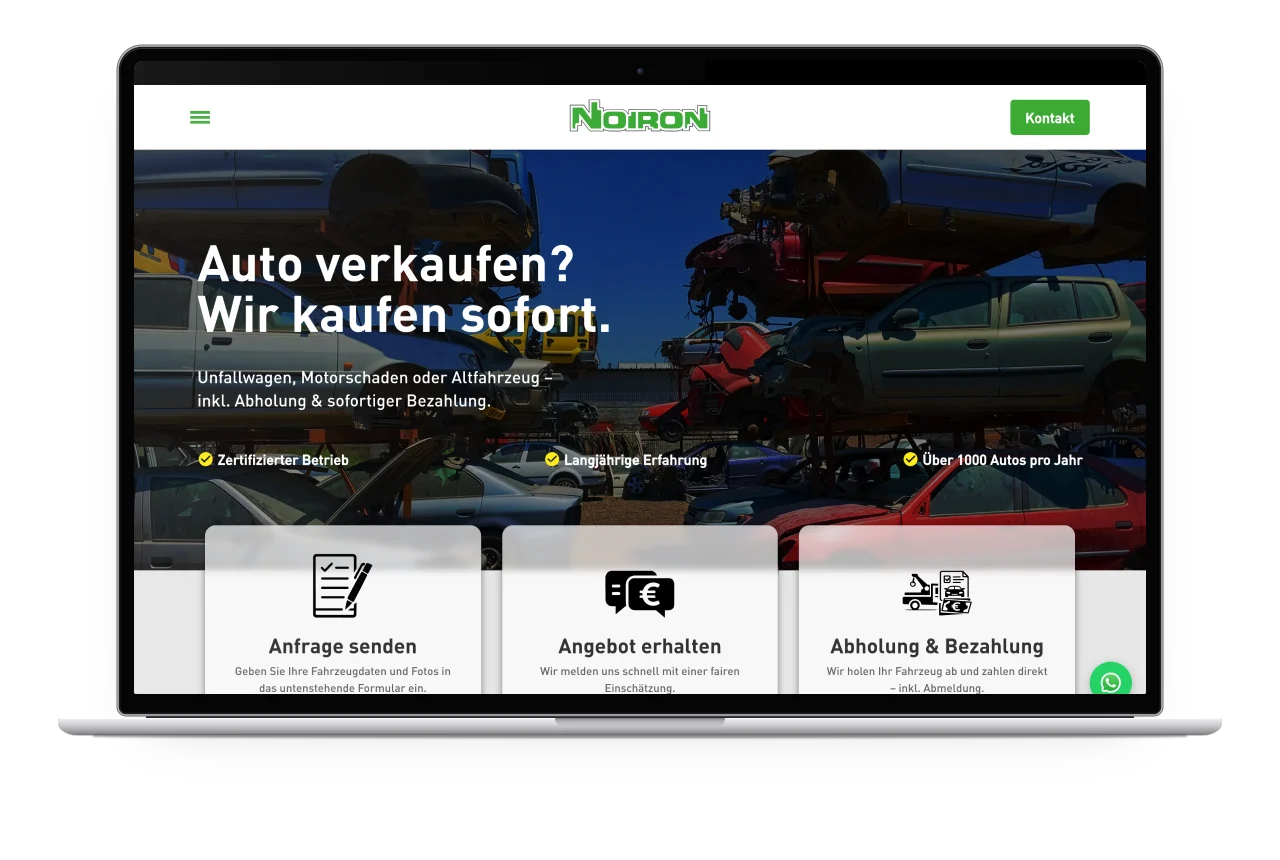 Die Seite Fahrzeugankauf mit dem Ablauf in drei Schritten auf einem MacBook
