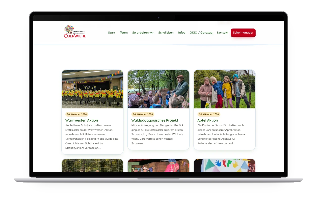 Die Seite Aktuelles der GGS Oberwiehl mit den neuesten Beiträgen der Schule auf einem MacBook