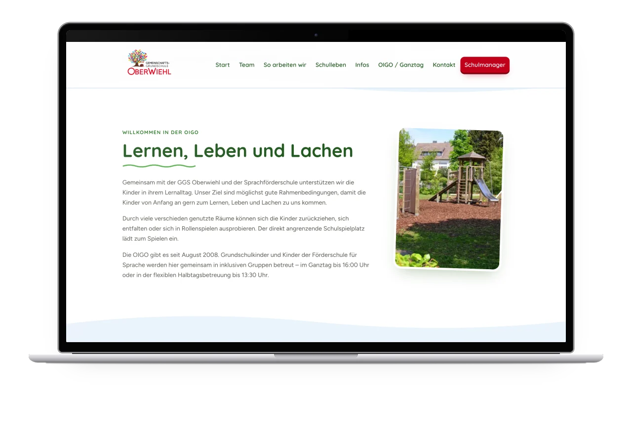 Die Seite der OIGO, des offenen Ganztags, auf einem MacBook
