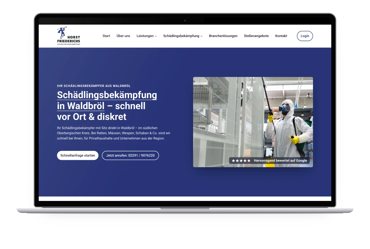Die Ortsseite Schädlingsbekämpfung in Waldbröl auf einem MacBook