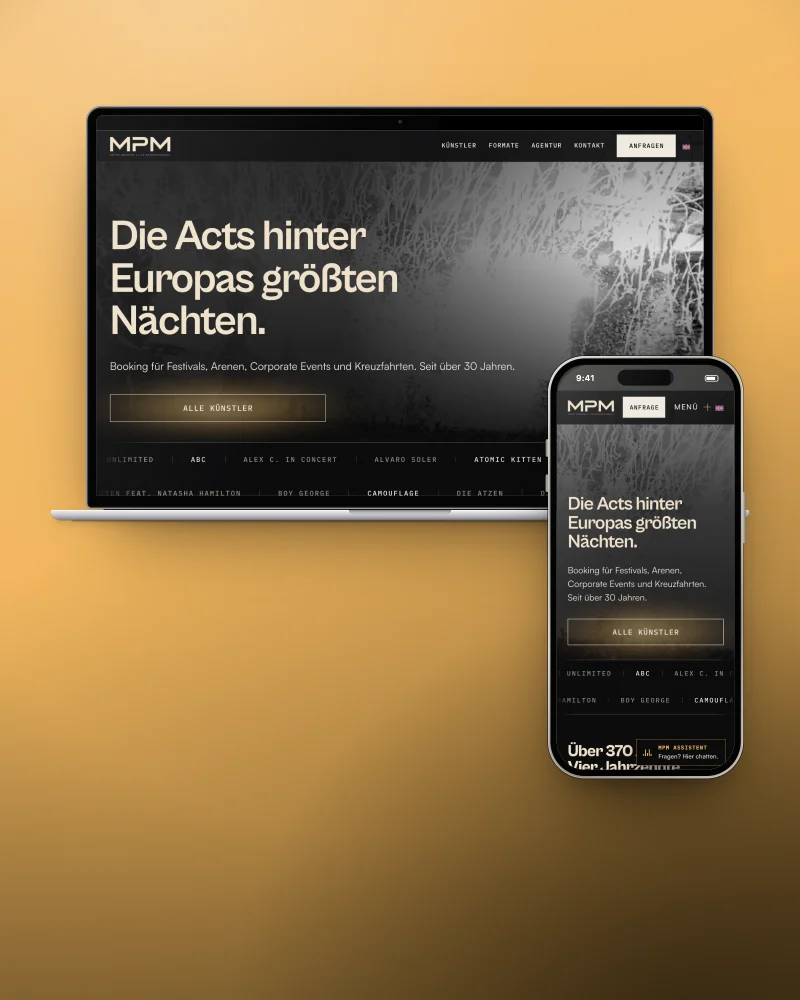 Website von MPM Music am MacBook und iPhone