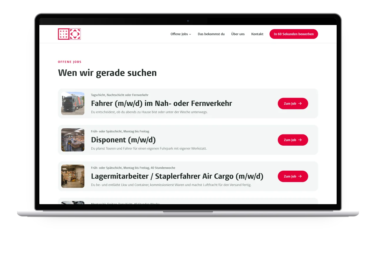 Die Liste der offenen Stellen auf der Startseite auf einem MacBook