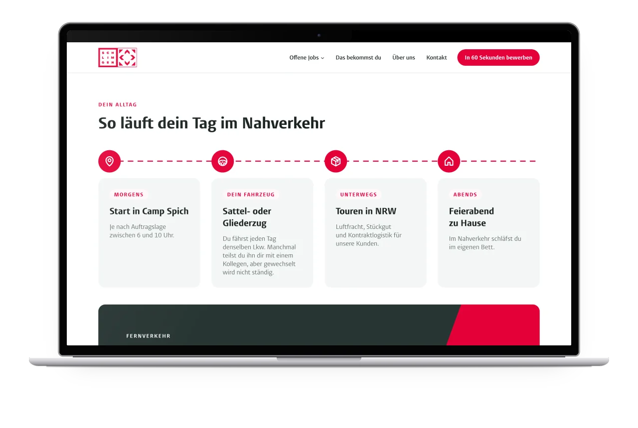 Der Abschnitt So läuft dein Tag im Nahverkehr mit vier Stationen auf einem MacBook