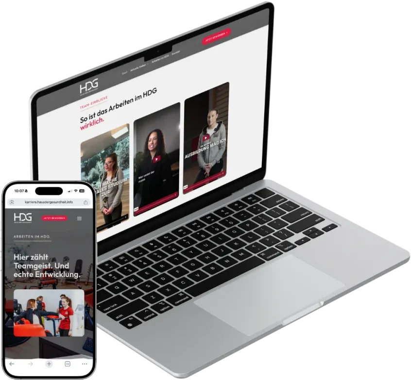 Karriere-Website Haus der Gesundheit am Laptop und am Handy